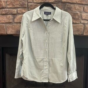Jones New York green and white striped button down shirt. Size 1X